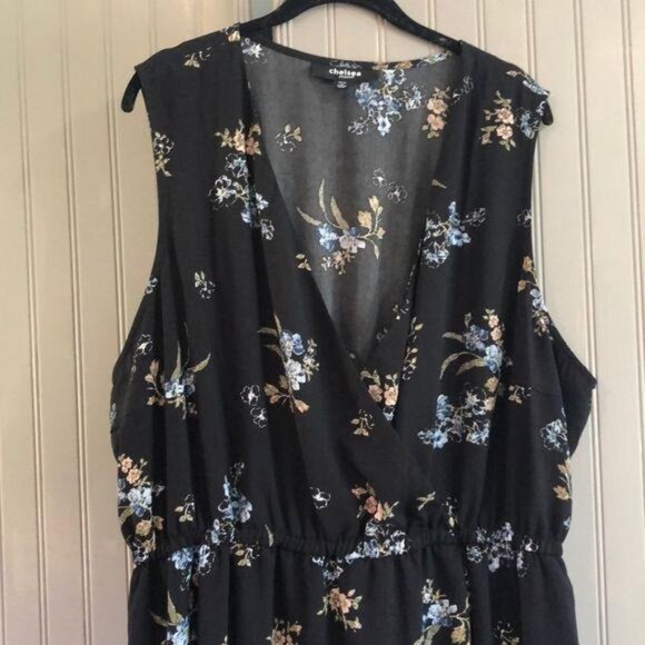 Chelsea Studio Black Floral Sleeveless High Low Dress With Elastic Waist & V-Nec - Picture 2 of 8